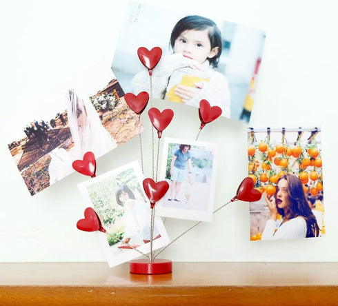 8-Branch Family Tree Picture Frame Holder, Card Photo Clips Holder Desk Stand for Memo Paper Note Photo Christmas Wedding Card Display (Red Heart)...