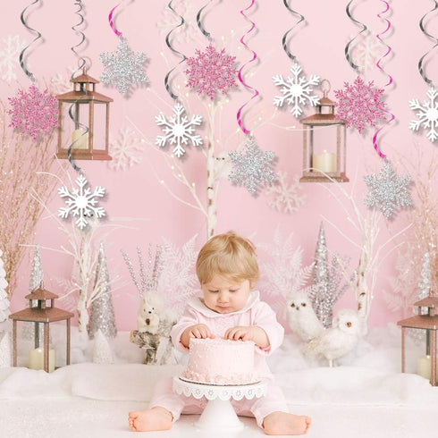 K KUMEED 20 Pcs Snowflake Swirls Decoration, Christmas Snowflake Hanging Swirls Frozen Party Ceiling Decorations for Winter Wonderland Birthday Pa...