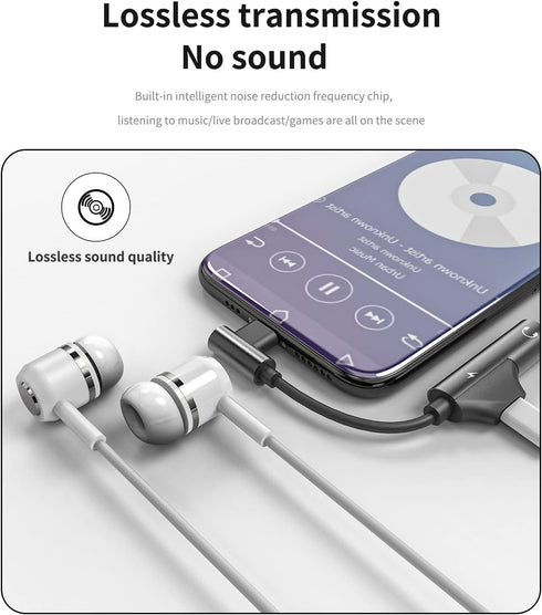 Iphone Adapter Lightning to 3.5mm Headphone AUX Jack Audio Dongle Cable Charge 2 in 1 Splitter(2pack) MFI Certified Compatible With 7 8 X XR XS 13...