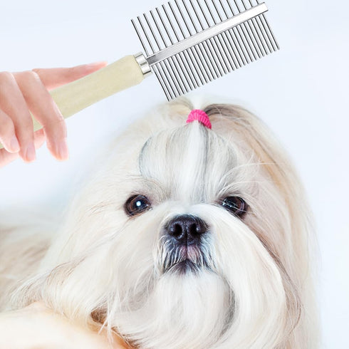 4 PACK Dog Cat Pet Comb Stainless Steel Cat Double-Sided Grooming Brush Professional Dog Grooming Comb Pet Hair Brush Cat Flea Comb for Long Short...