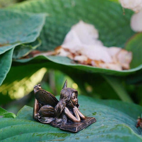 Top Collection 4386 Miniature Garden & Terrarium Fairy Reading Statue, Small, Bronze...