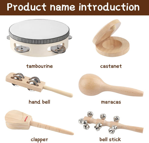 6PCS Musical Instruments for Kids Toddler Natural Wooden Percussion Toy Sets Preschool Education Music Instruments Present for Birthday Christmas ...