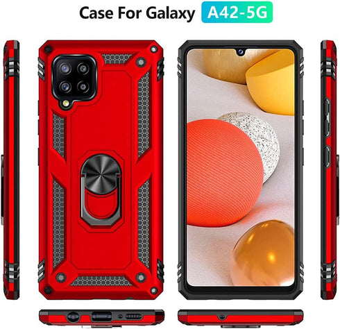 for Samsung Galaxy A42 5G Case with HD Screen Protectors, Military-Grade Metal Ring Holder Kickstand 15ft Drop Tested Shockproof Cover Case for Sa...