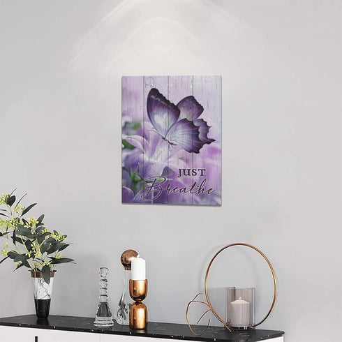 Farmhouse Butterfly Wall Art Purple Bathroom Wall Decor Butterfly Lily Flower Pictures Canvas Prints Framed Modern Just Breathe Painting Artwork f...