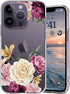 Case Compatible with iPhone 14 Pro Case, Slim Fit Crystal Clear Floral Pattern Pink Purple Flowers Design, for Girls Woman Hard Back Soft Bumper S...