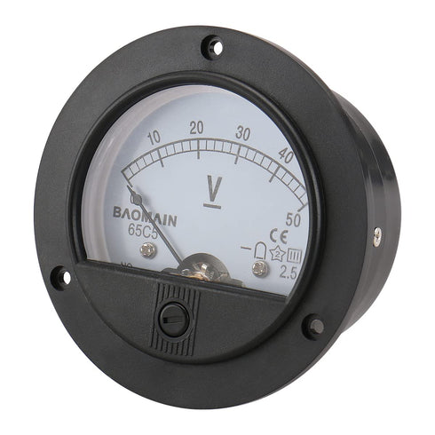 Baomain DC 50V Round Voltmeter Voltage Meter 65C5 Gauge Analog Panel Class 2.5 CE...