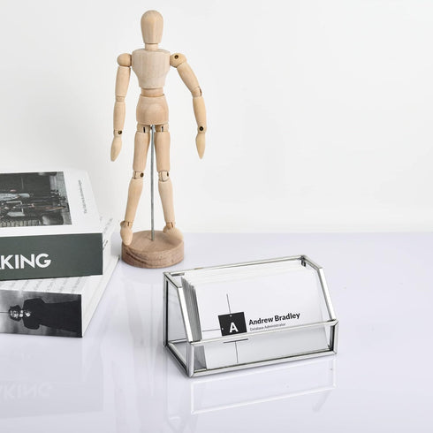 Feyarl Glass Business Card Holder Stand Gold Office Name Card Display Business Card Organizer Storage for Office Desktop Countertop (Silver)...