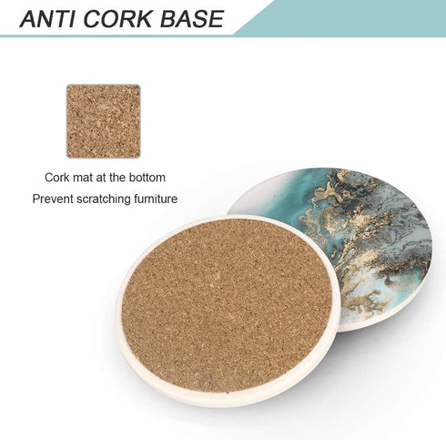 Lahome Marble Pattern Coasters - Round Drinks Absorbent Stone Coaster Set with Ceramic Stone and Cork Base for Kinds of Mugs and Cups (Blue, Set o...