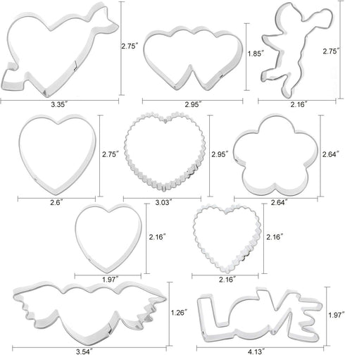 HOWAF 10pcs Valentine's Day Shapes Cookie Cutters Set for Kids Adult, Wedding Stainless Steel Biscuit Cookie Cutters Tools for Bridal Shower Anniv...