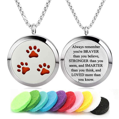 Aromatherapy Essential Oil Diffuser Necklace Stainless Steel lnspirational Locket Pendant?Dog Paw?...