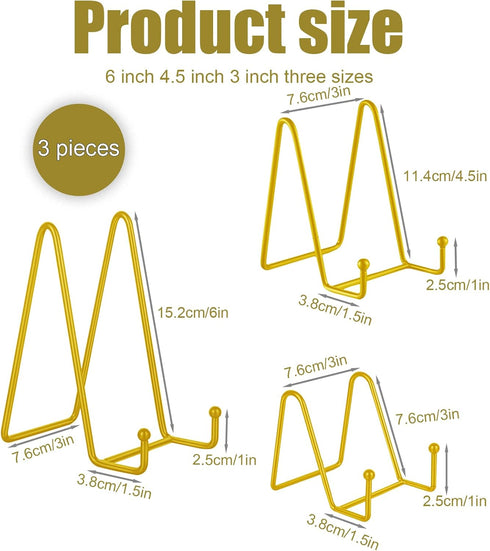 3 Pack Plate Stands for Display 3/4.5/6 Inch, Metal Picture Frame Holder Stand, Small Easel Stand, Decorative Plate Holders for Displaying Photo P...
