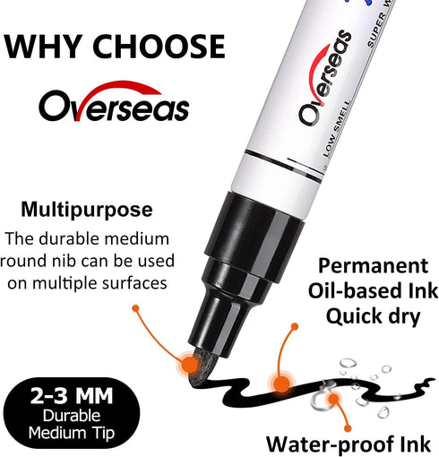 White and Black Paint Pens Paint Markers - 6 Pack Permanent Oil Based Paint Pen, Medium Tip, Quick Dry and Waterproof Marker for Rock, Wood, Metal...