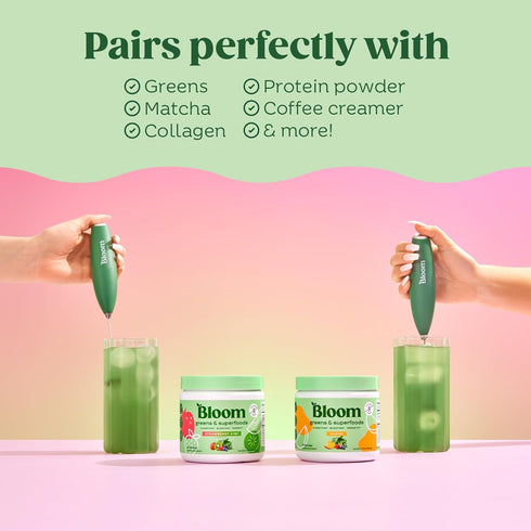 Bloom Nutrition Milk Frother, Hand Mixer, Electric, Handheld Drink Stirrer, Frothing Wand, Foam Maker for Coffee, Matcha, Protein, Greens, Stainle...