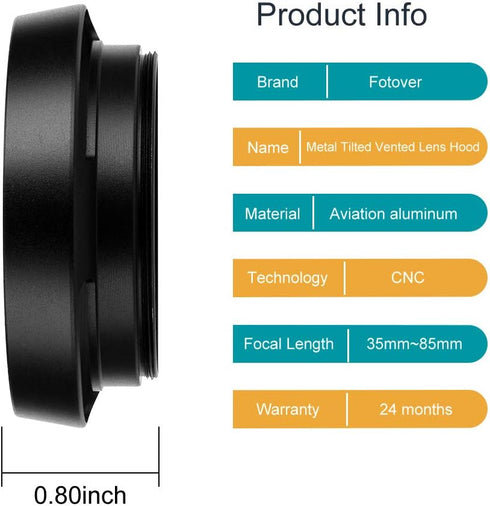 46mm Hollow Lens Hood Universal Metal Hollow Vented Tilted Curved Lens Hood Sunshade with Centre Pinch Lens Cap for Leica Canon Nikon Sony Pentax ...