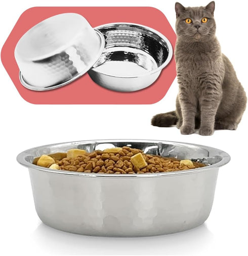 2pcs Stainless Steel Dog Bowls, Hammered Thickened Metal Dog Bowl Feeding or Water Bowls for Small/Medium/Large Sized Dogs & Cats Stackable Metal ...