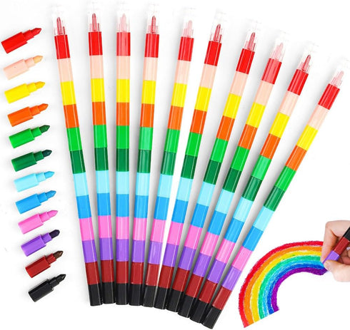 15 Pcs Stackable Crayons, Stacking Crayons Bulk, Rainbow Party Favors Mini Crayon Packs, Kids Colorful Buildable Crayon for Children Toddlers Draw...