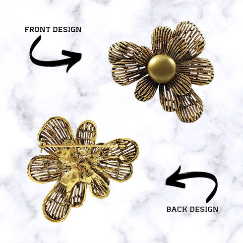 Antique Dark Gold Finish Flower Brooch...