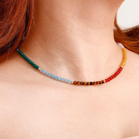 Jewever 7 Chakra Choker Necklace for Women Crystals and Healing Stones Balance Meditation Yoga Worry Stone Jewelry Gifts (16"+2")...