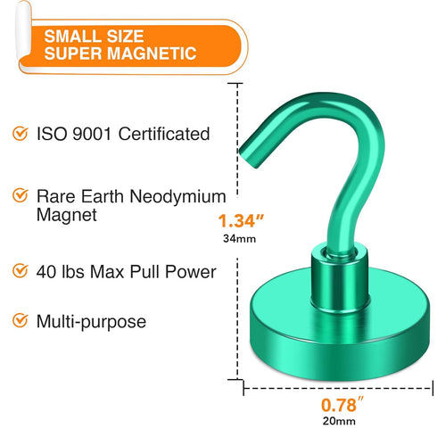 MIKEDE Magnetic Hooks, 40Lbs+ Heavy Duty Magnet Hooks for Cruise Cabins, Super Neodymium Hanging Hooks Strong Magnets with Hook for Fridge, Magnet...