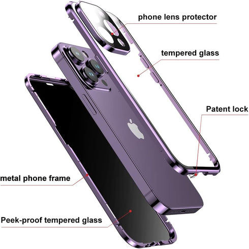 Anti-Peeping Case for iPhone 15 Pro 360° Full Body Privacy Screen Protector Camera Lens Protector Clear Double Sided Tempered Glass Magnetic Metal...