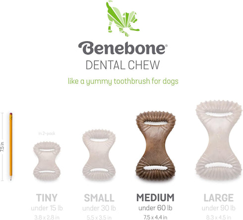 Benebone 2-pack Wishbone/Dental Durable Dog Chew Toys, Dog Toys for Aggressive Chewers, Real Bacon, Made in USA, Medium...