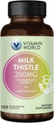 Vitamin World Milk Thistle (Silymarin) Standardized Extract 250mg 100 Capsules, St. Mary’s Thistle, Supports Liver Health, Antioxidant, Rapid-rele...