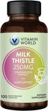 Vitamin World Milk Thistle (Silymarin) Standardized Extract 250mg 100 Capsules, St. Mary’s Thistle, Supports Liver Health, Antioxidant, Rapid-rele...