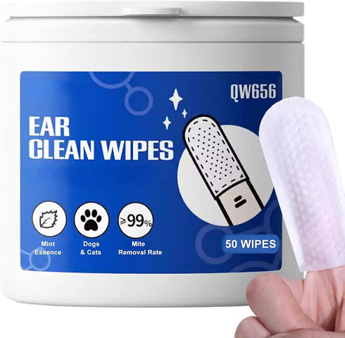 Ear Cleaner Finger Wipes, Dog/Cat Ear Cleaner Wipes Grooming Kit Care to Stop Ear Itching, Gentle Safe, Convenient Finger Wipes - 50 Count...