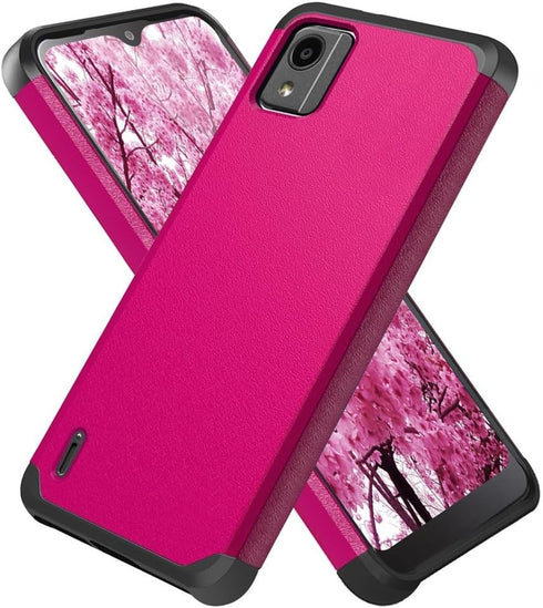 TJS Compatible for Nokia C110 N156DL Case, with Tempered Glass Screen Protector Dual Layer Hybrid Magnetic Support Shockproof Protection Cover Pho...