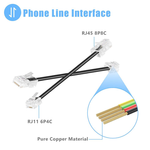 RJ45 to RJ11 Adapter, 2 Pack Phone Jack to Ethernet Adapter, Black Phone Line to Ethernet Adapter, RJ45 Female to RJ11 Male Ethernet to Phone Line...