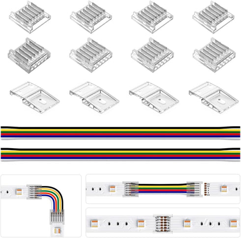 BTF-LIGHTING SMD 6 Pin 12mm 0.47in Width Transparent Connector Kit 8pcs Corner Connector 4pcs Gapless Solderless Connector 4pcs 5.9in Long 22AWG E...