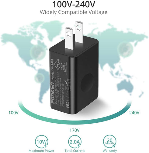 USB Wall Charger, FONKEN 5V 2A Power Adapter Universal Travel Charger USB Plug Cell Phone Charger Block Cube Compatible with iPhone, iPad, Google ...