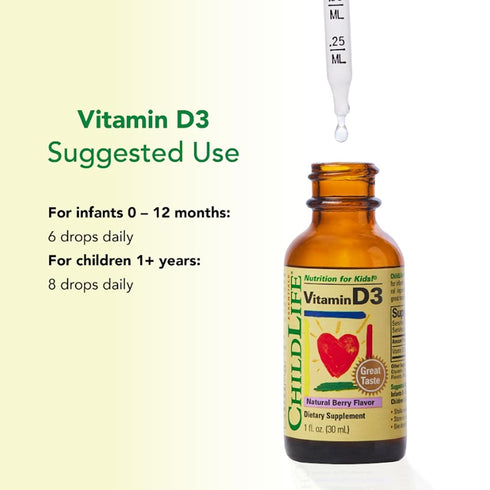 CHILDLIFE ESSENTIALS Vitamin D3 Drops for Kids, Children, & Toddlers - Liquid Vitamin D Drops, 500 IU per Drop, Immune & Bone Health Support, Natu...