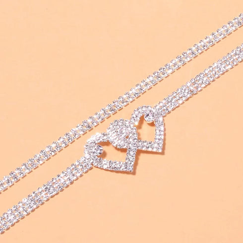 Pingyongchang Heart Rhinestone Ankle Bracelets for Women Shiny Heart Handmade Adjustable Beaded Crystal Tennis Link Chain Bracelets Anklets for Wo...