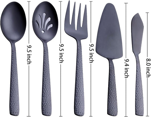 Matte Black Large Serving Utensil Set, FULLYWARE Stainless Steel Large Hostess Serving Set, include Serving Spoon, Slotted Serving Spoon, Serving ...