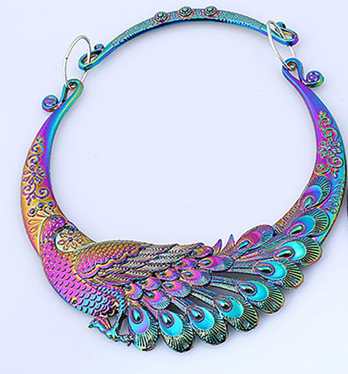 Vintage Ethnic Carved Peacock Necklace Chunky Collar Choker Jewelry Necklace for Women...