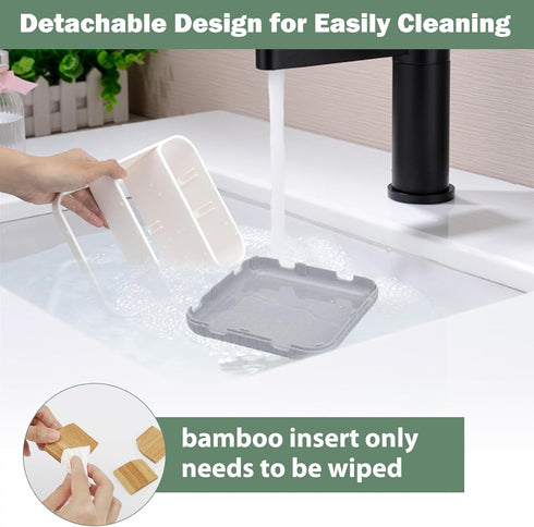 Bathroom Toothbrush Holders for Countertop - Electric Toothbrush Organizer 6 Slots Bamboo Tooth Brush Organization for Kids Family, Toothpaste Hol...