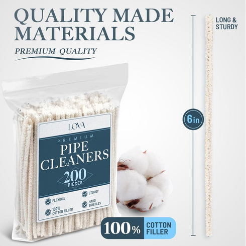 (200) Lova Pipe Cleaners Bulk (Hard Bristle) Easily Cleans, Glass Pipe Cleaner for Cleaning, Glass Pipes, Pipecleaners, Chenille Stems, (6 Inchs),...