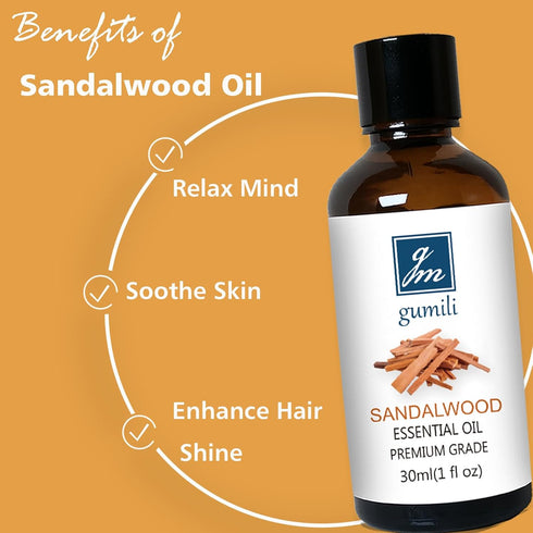 Sandalwood Essential Oil, Home Fragrance Oil Scent Oil for Perfume, Diffuser, Skin, Hair, Roll On - 30ml...