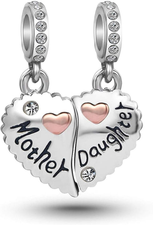 Mother Daughter Son Sisters Best Friends Bestie Rose Gold Heart Puzzle Dangle Birthday Charms Compatible with Pandora Bracelet...