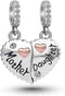 Mother Daughter Son Sisters Best Friends Bestie Rose Gold Heart Puzzle Dangle Birthday Charms Compatible with Pandora Bracelet...