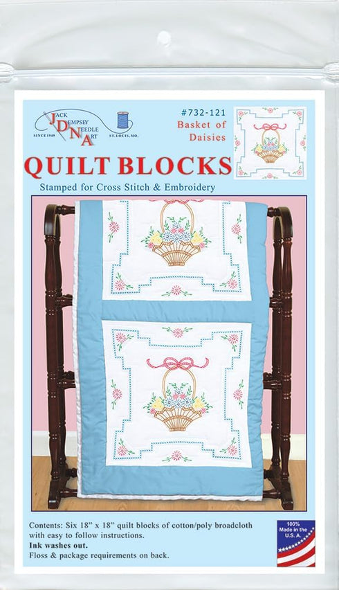 Jack Dempsey Needle Art Basket of Daisies 18" Quilt Blocks......