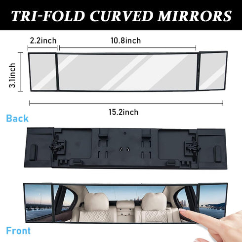 Car Rearview Mirrors, 15" Anti-Glare Panoramic Extended Rear View Mirrors, HD Interior Clip-on Wide Angle Convex Curve Rearview Mirrors, Universal...