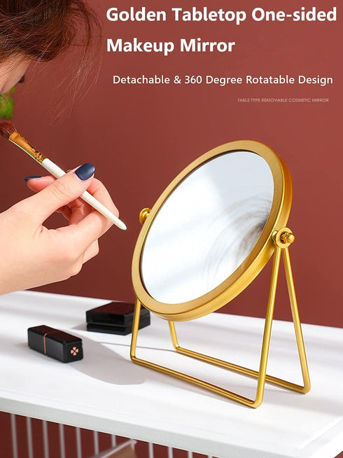 Geschaft Golden Tabletop Single Sided Makeup Mirror, 360°Rotation Iron One-Sided Dressing Table Mirror, Round Swivel Desktop Stand Mirror (Golden ...