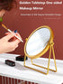 Geschaft Golden Tabletop Single Sided Makeup Mirror, 360°Rotation Iron One-Sided Dressing Table Mirror, Round Swivel Desktop Stand Mirror (Golden ...