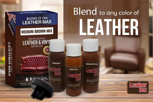 Leather Max Quick Blend Refinish and Repair Kit, Restore Couches, Recolor Furniture & Repair Car Seats, Jackets, Sofa, Boots / 3 Color Shades to B...