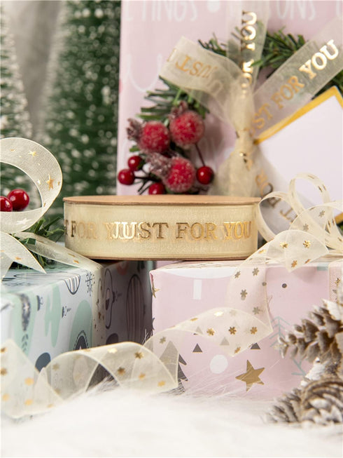 Holijolly Gold Sheer Gift Ribbon - Snow Yarn Ribbon with Just for You Print for Valentine's Day - 3/4 inch x10 Yard...