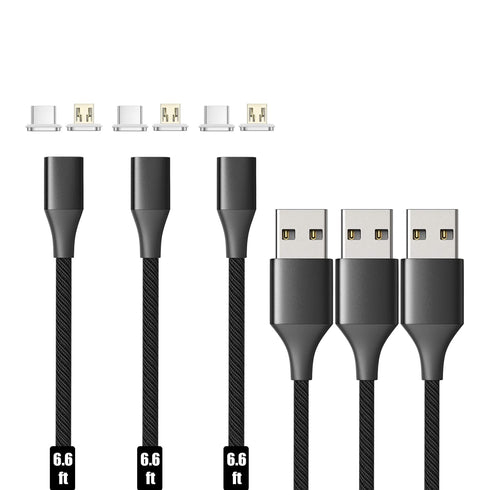 NetDot Gen10 2in1 Nylon Braided Magnetic Charging Cable Fast Charging and Data Transfer for Micro USB and USB C Android Smartphones (6.6ft / 3 Pac...