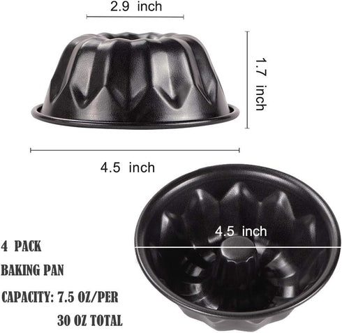 Webake 4 Inch Mini Fluted Tube Pans Nonstick Bakeware Set of 4 for Bundtlette, Angel Food Cake, Kugelhopf, Brownie...