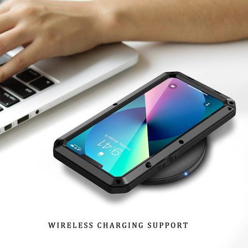 Lanhiem for iPhone 13 Metal Case, Heavy Duty Shockproof Tough Rugged Case with Built-in Glass Screen Protector, 360 Full Body Protective Cover for...